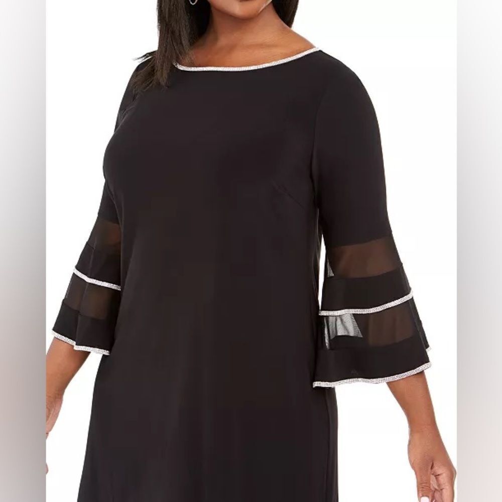 MSK NWT Size M Elegant Black Midi Dress with Sheer Sleeve Accents Medium